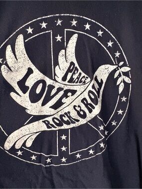 Men's Black Short Sleeve Graphic Tee with White Dove 'Love Rock & Roll' Print